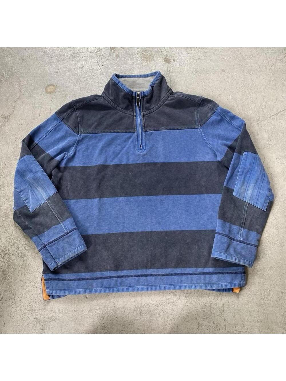 Fat Face Blue Striped Quarter Zip Pullover Sweatshirt